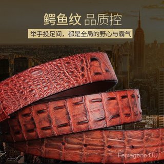 Cinto de Couro Genuíno LAOA com Fivela de Pino, Couro de Primeira Camada, Cinto Masculino com Padrão de Crocodilo, Estil