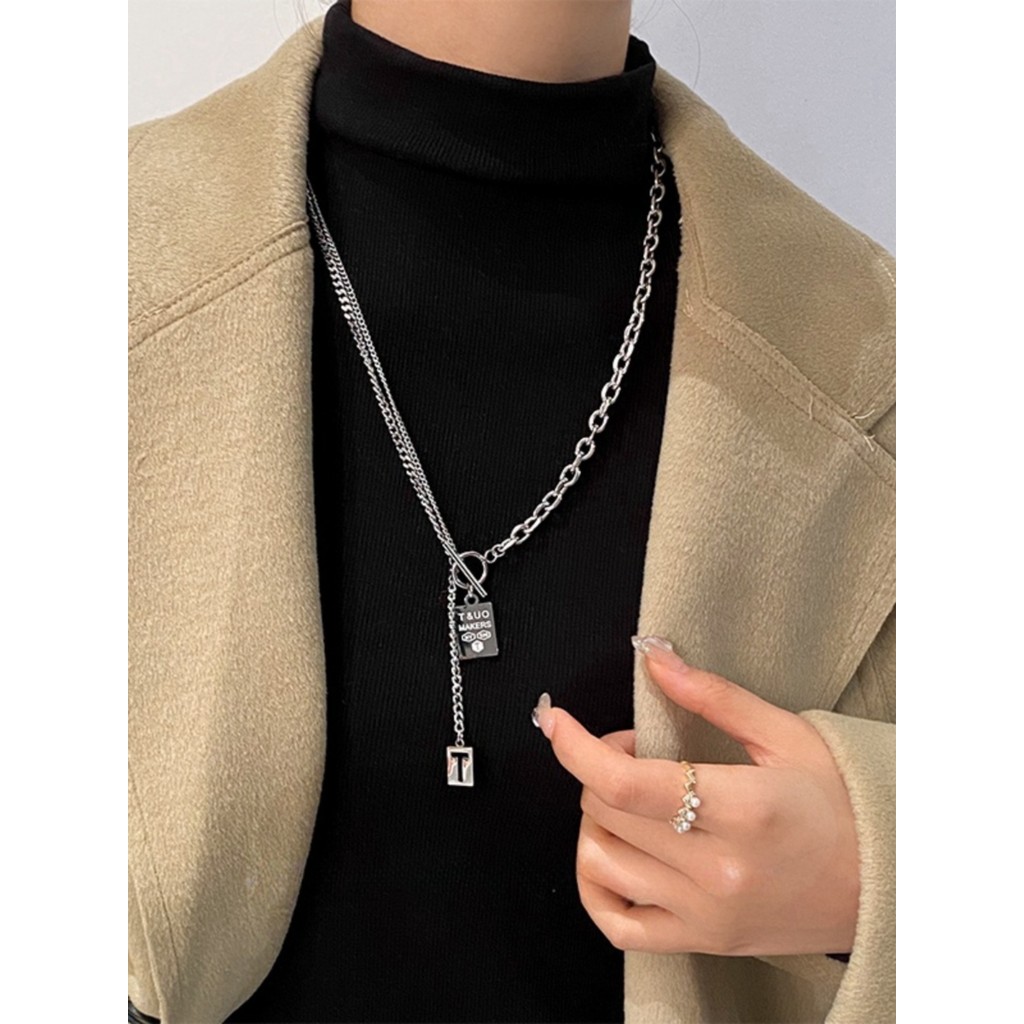 Influenciador carta longo OT fivela colar ins na moda masculino Hip Hop doce legal casal moletom camisola corrente femin