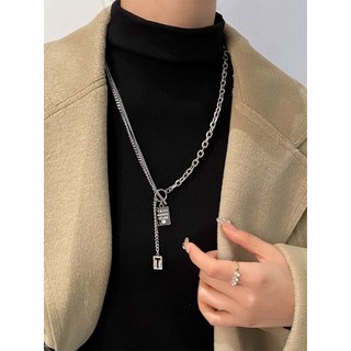 Influenciador carta longo OT fivela colar ins na moda masculino Hip Hop doce legal casal moletom camisola corrente femin