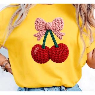 Tshirt Camiseta Feminina Cerejas Relevo Algodão Cores Verão
