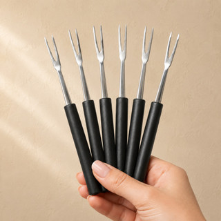 Kit 6 Garfinhos para Aperitivo Inox 13,5cm Cabo Preto ou Branco Petiscos Frios Queijos Mesa Posta