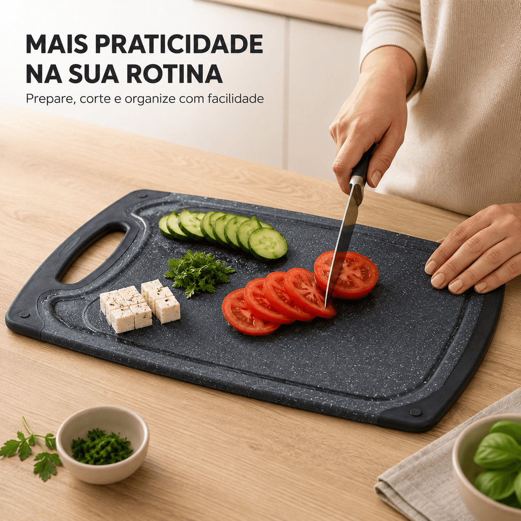 Tábua De Corte Grande Carne Legumes Dupla Face Antiderrapante Cozinha Churrasco 40x24cm CHEF D · foto 2