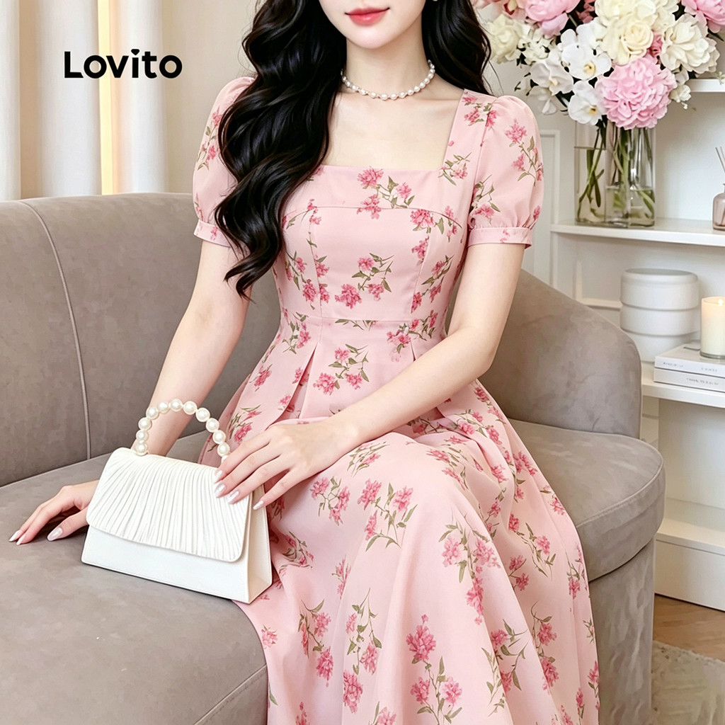 Lovito Vestido Elegante com Zíper Rosa para Mulheres primavera/verão DRK8P1D440 · foto 2