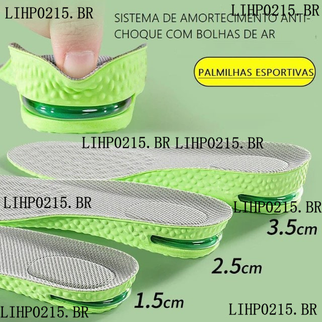 Palmilha Altura Verde Espuma Conforto Gel Elevador Anti Odor