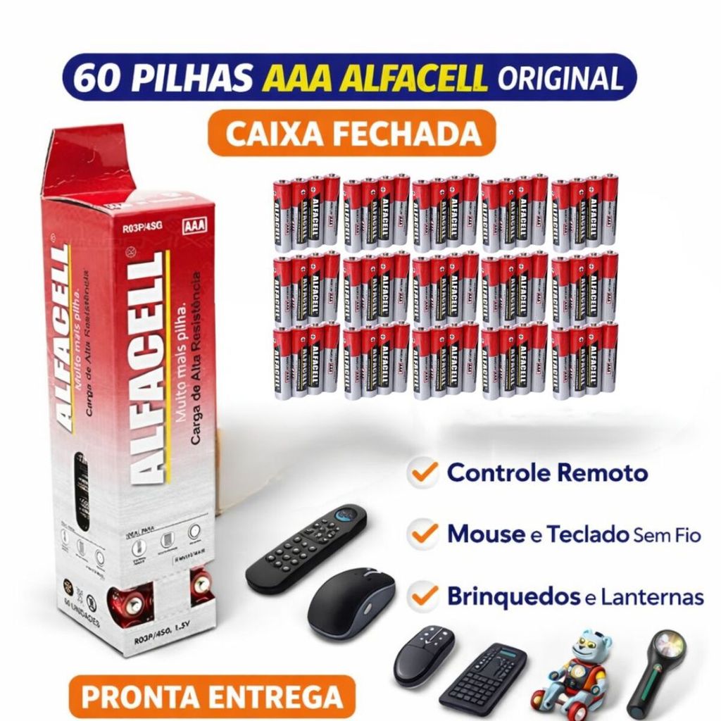 Pilha AAA Alfacell 60 Unidades Caixa Fechada 1,5V Original C/15 Cartelas
