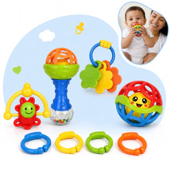 Kit Brinquedo Sensorial e Mordedor Bebê Chocalho Silicone Macio Sem BPA Estimulação Cognitiva MotoraKizumba
