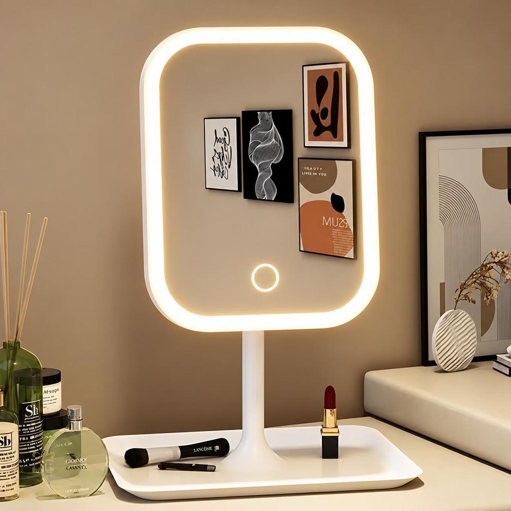 Espelho Maquiagem LED Recarregável 3 Cores de Luzes Articulado  180 Graus Portátil USB Tipo C 1200mAh