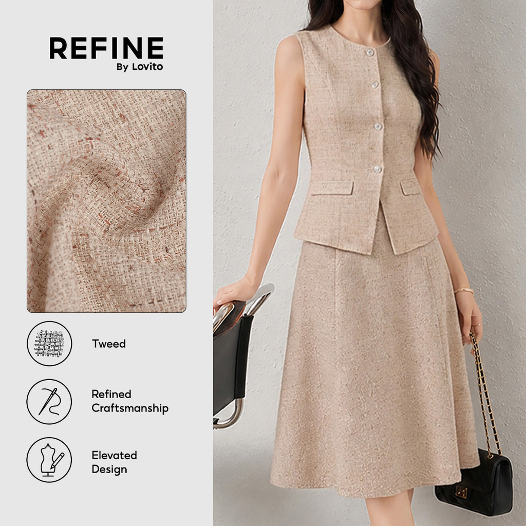 (Refine by Lovito) Elegantes Tops ou Frontal Zíper Top Cáqui Primavera/verão Tops ou Calças para Mulheres Trabalho LR38L118