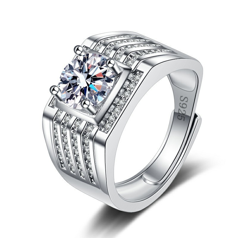 Anel masculino S925 Moissanite anel de diamante simples anel masculino na moda único anel feminino casal prata esterlina