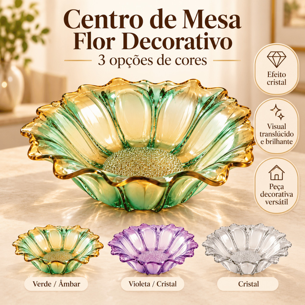 Fruteira saladeira centro de mesa decorativo Redondo formato de flor degrade elegante Efeito Cristal