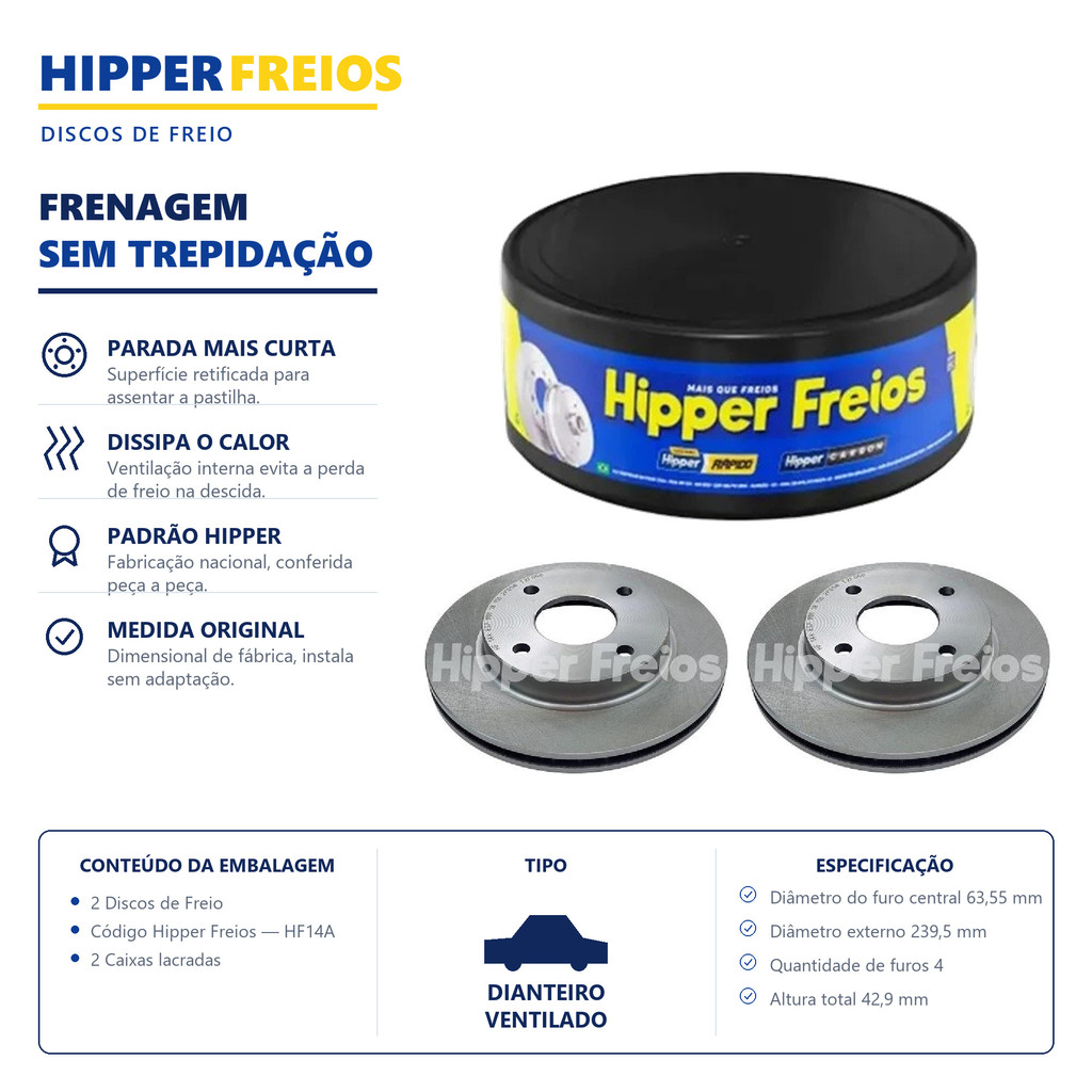 Par Disco de Freio Ventilado Dianteiro Fiesta 1995 até 2019 Hipper Freios