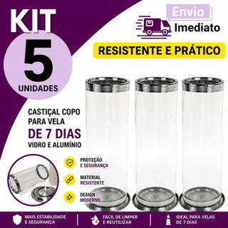 Copo / Castiçal para Vela de 7 Dias Vidro Reforçado Castiçal Religioso - Vidro e Alumínio - ZP7
