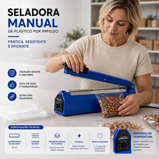 Seladora de Embalagens 30 cm Manual para Cozinha e Despensa