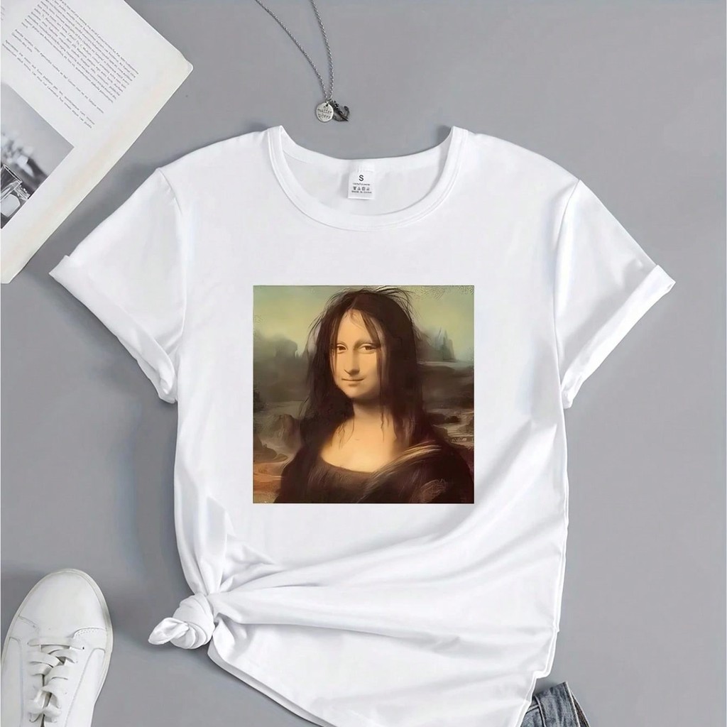 Camiseta Feminina MONA LISA DESCABELADA Blusa Estampada Estilosa 100% algodão