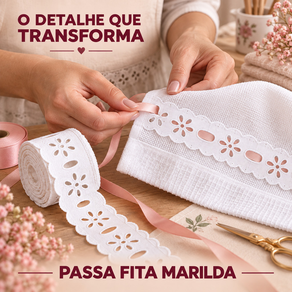 Passa Fita Marilda Branco 10m - Aviamento/Costura/Artesanato/Pano de Prato