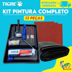 Kit Pintura Parede 13 Peças – Rolo de Lã, Lixa, Pincel e Lona Plástica | Completo e Econômico