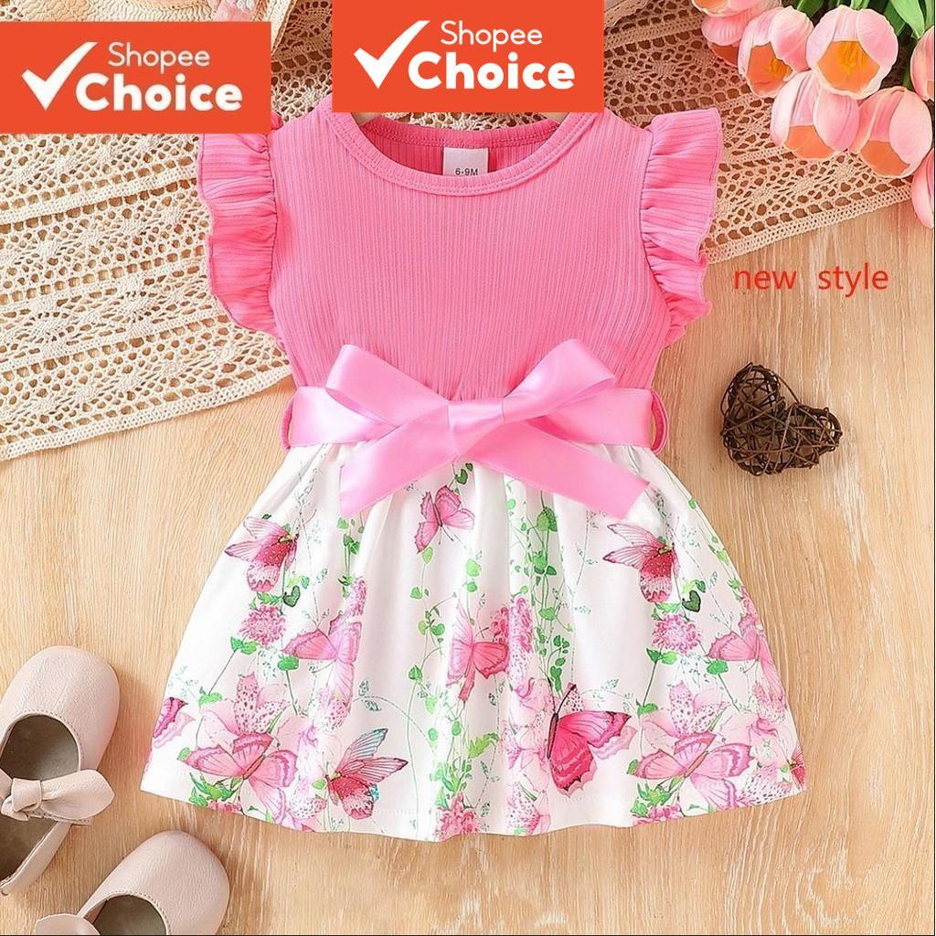 Bebê Meninas Floral Borboleta Princesa Vestido Verão Sem Mangas 6-36m Bonito Casual Festa Wear