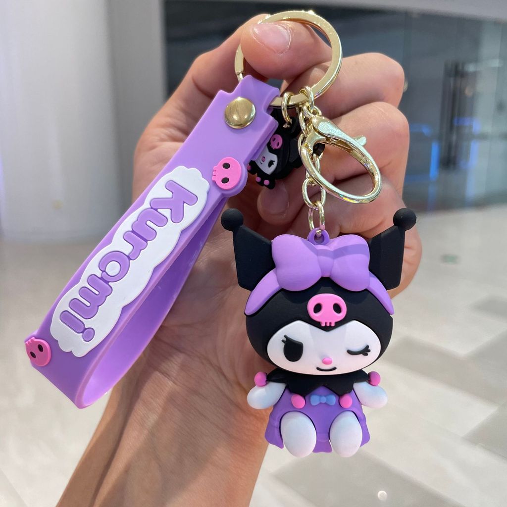 Chaveiro para iPhone, chaveiro de carro com boneco Sanrio Kuromi, acessório fofo para casais, pingente para bolsa, chave