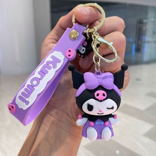 Chaveiro para iPhone, chaveiro de carro com boneco Sanrio Kuromi, acessório fofo para casais, pingente para bolsa, chave