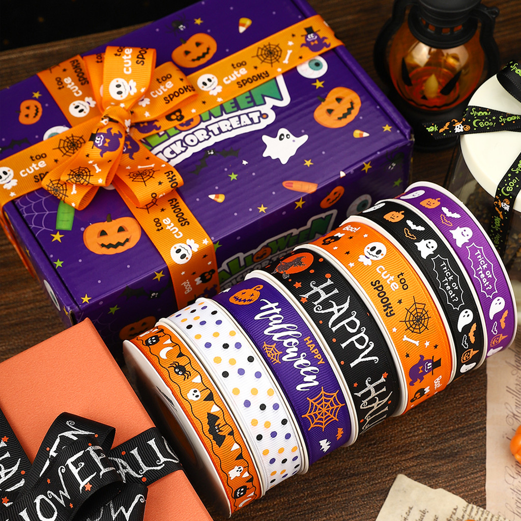 Halloween tema fita laranja abóbora doces fita artesanal diy presente caixa embalagem decoração fita