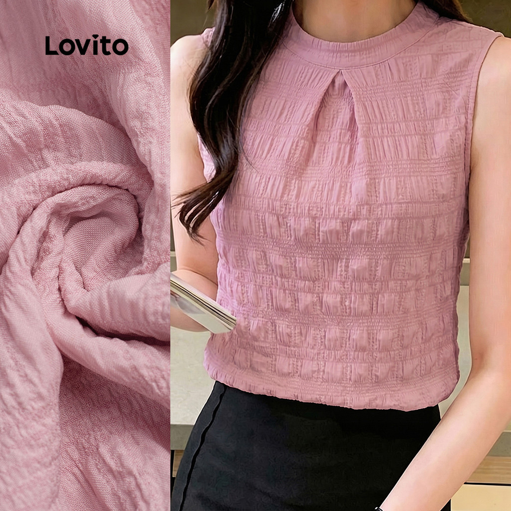 Lovito Blusa Elegante Rosa de Primavera/verão para Mulheres em Tecido plissado L199ED675