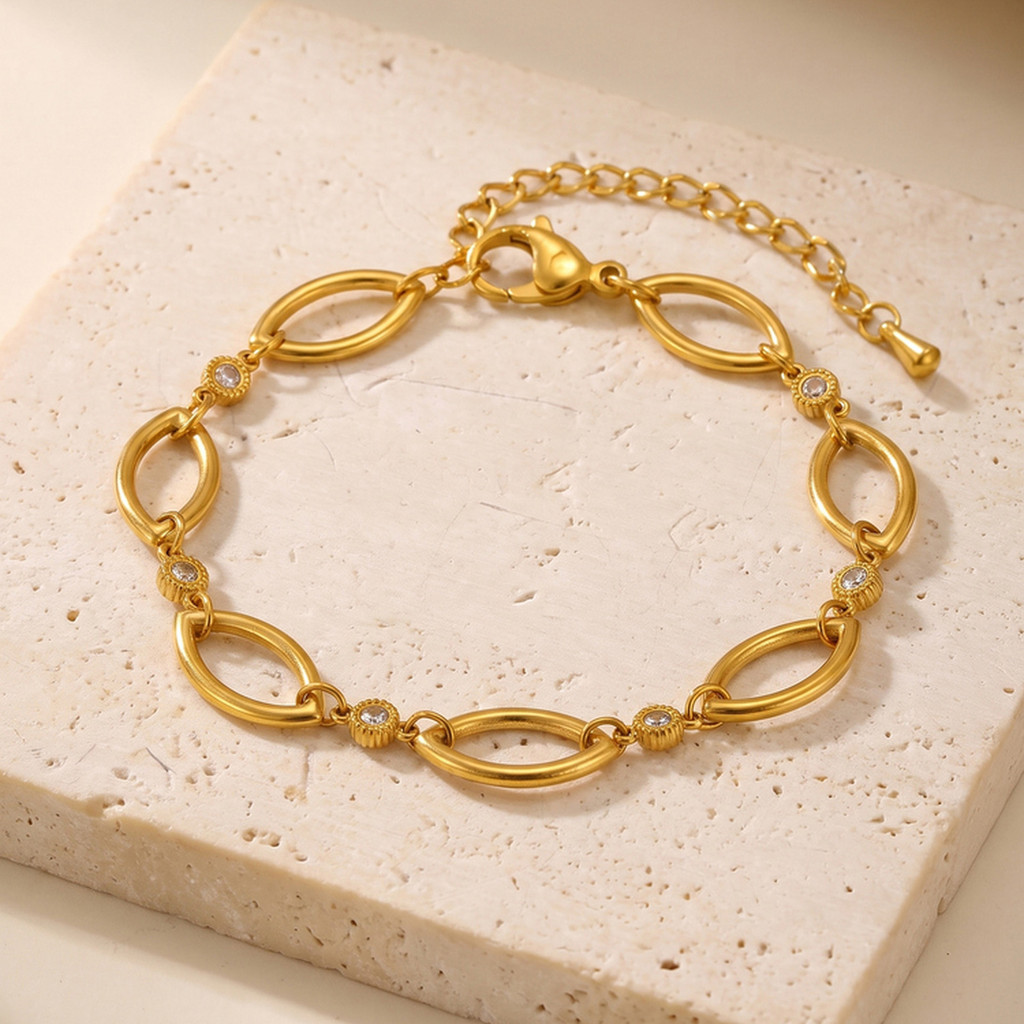 Pulseira Feminina Vnox Dourada De Aço Inoxidável, Vários Designs Geométricos De Corrente CZ, Presente Ajustável De Joi · foto 2