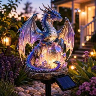 Luz De Jardim De Cristal De Dragão Solar Ametista , Estaca Decorativa De LED Roxo Mítico Para Passarela De Caminho De Pá