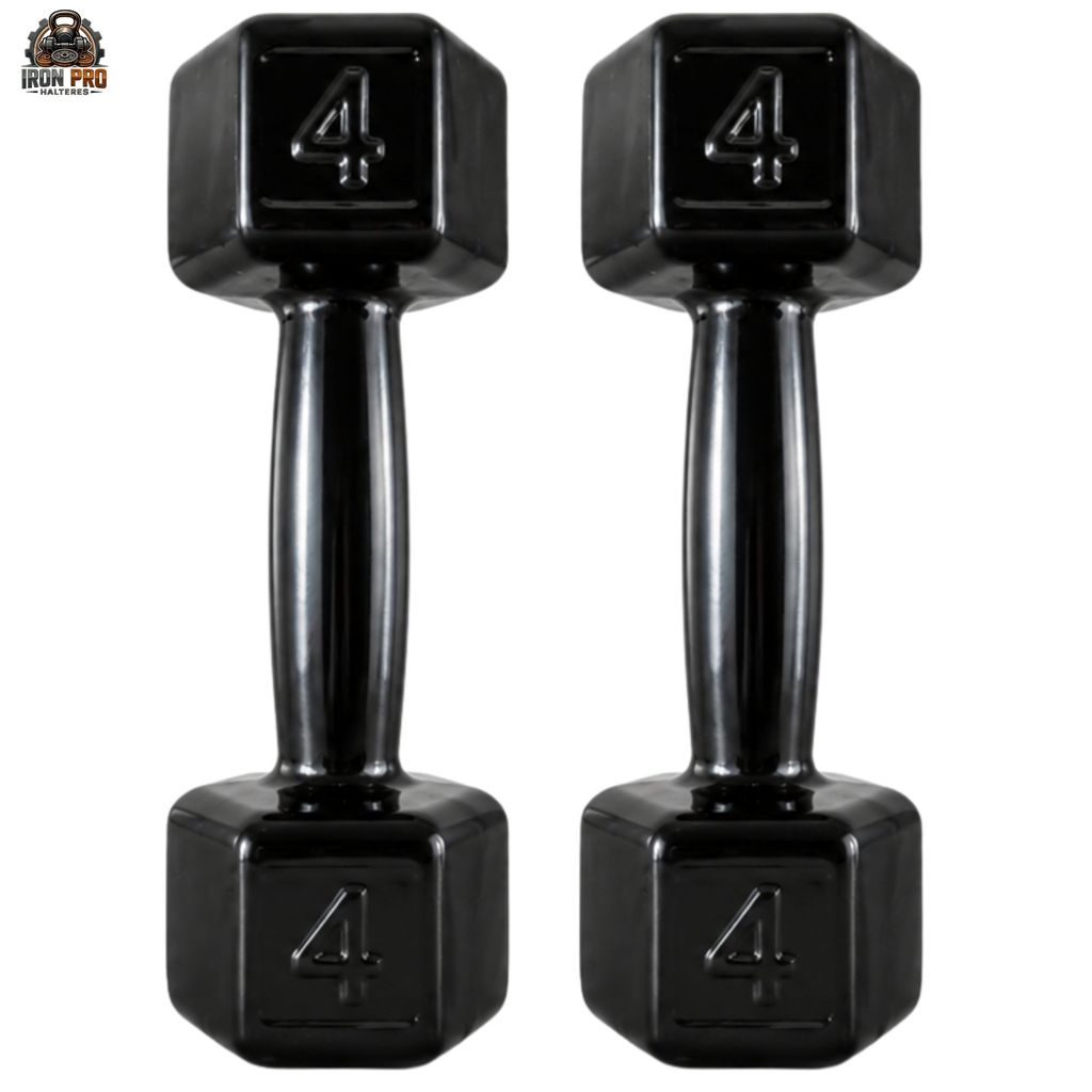 Halter Sextavado Emborrachado 4 kg PAR Fisioterapia Musculação Academia CrossFit Treino Funcional Fitness Exercício Casa
