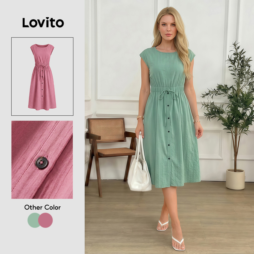 Lovito Casual Vestido Liso Com Cordão Jacquard Vestido De Verão/primavera Para Mulheres LBL24345
