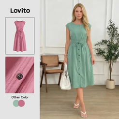 Lovito Casual Vestido Liso Com Cordão Jacquard Vestido De Verão/primavera Para Mulheres LBL24345