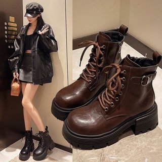 Botas Martin femininas estilo britânico 2026 novo estilo outono inverno forro de lã botas amarradas sola grossa bonito M