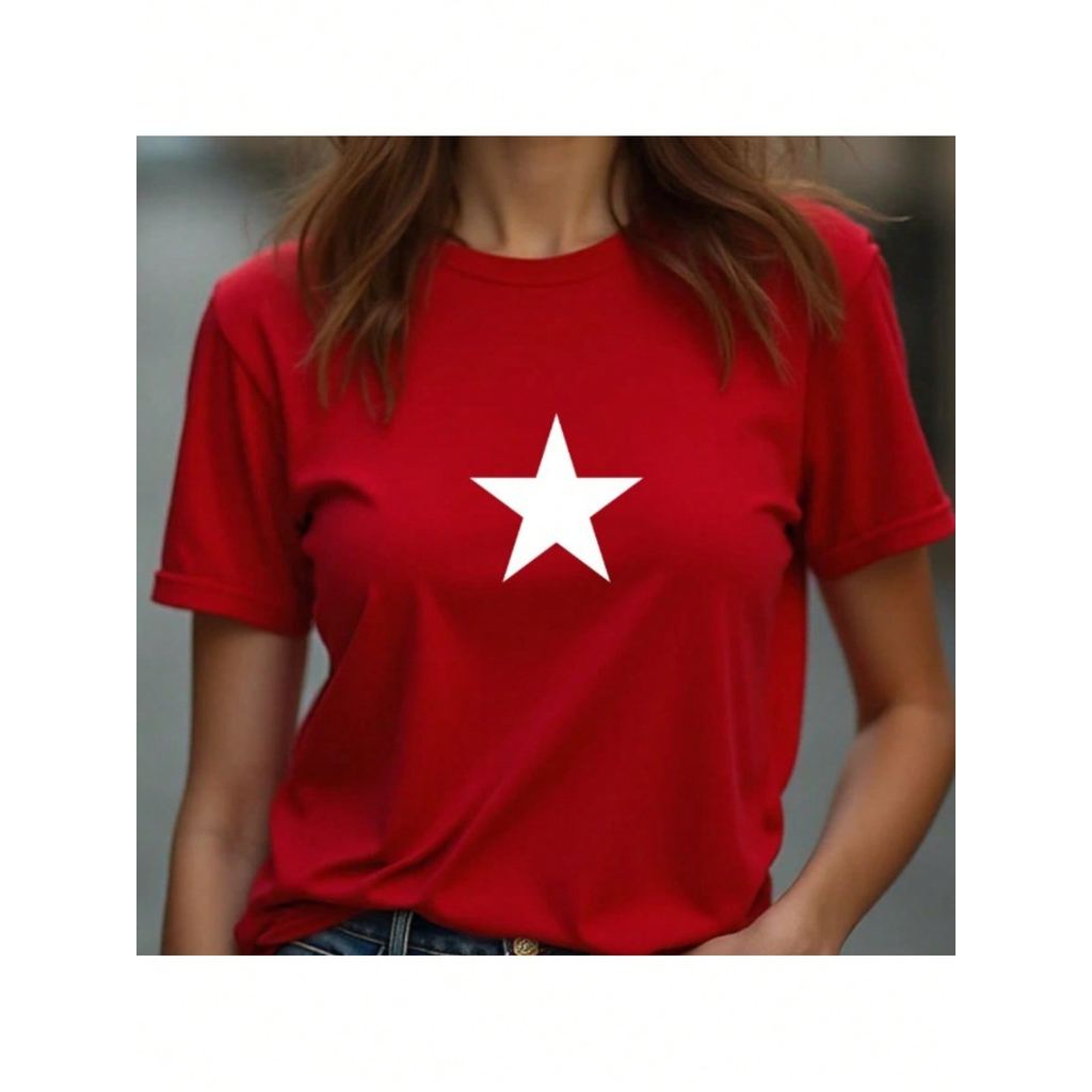 Camiseta Feminina PT Estrela Vermelha 13 Politica Algodão Nova