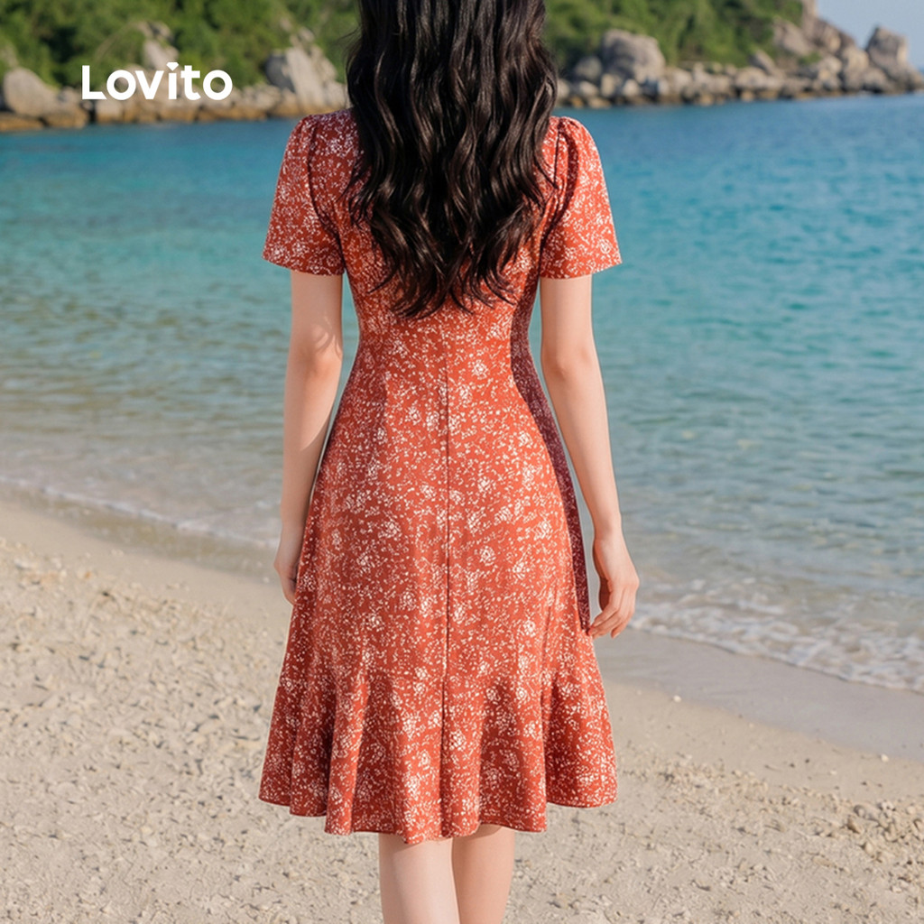 Lovito Férias Vestido Midi Delicado Floral Estrutura Primavera/verão para Mulheres L165ED1557 · foto 2