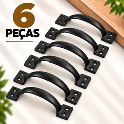 6 Puxadores Alça Metal Preto Para Móveis Gavetas Baús Portas