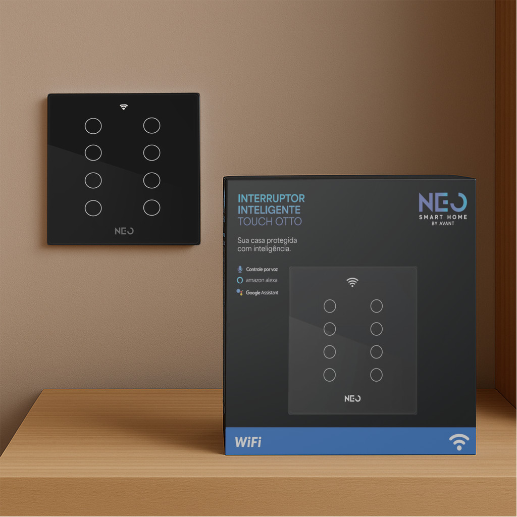 Interruptor Inteligente WiFi Touch Alexa Google Home Bivolt 1 a 8 Botões Neo Avant 2.4GHz