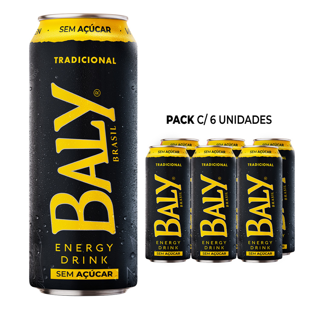 Energético Baly Tradicional Sem Açúcar 473ml x 6 UN