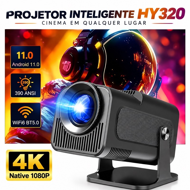 Mini Projetor 4K Portátil HY320 | Android, Full HD, Wifi e Bluetooth AIRER.BR