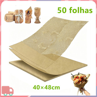 50 Folhas Papel Colmeia Kraft para Embalagem, Proteção de Produtos Envios, Floricultura caqui embrulhado papel flor