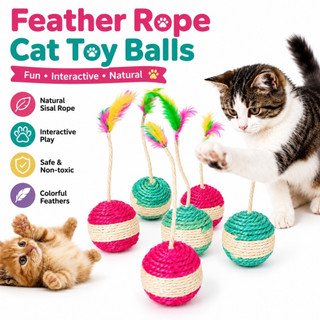 Brinquedo interativo para gatos, bola de sisal com pena, ideal para gatinhos, para brincar em ambientes fechados, perseg