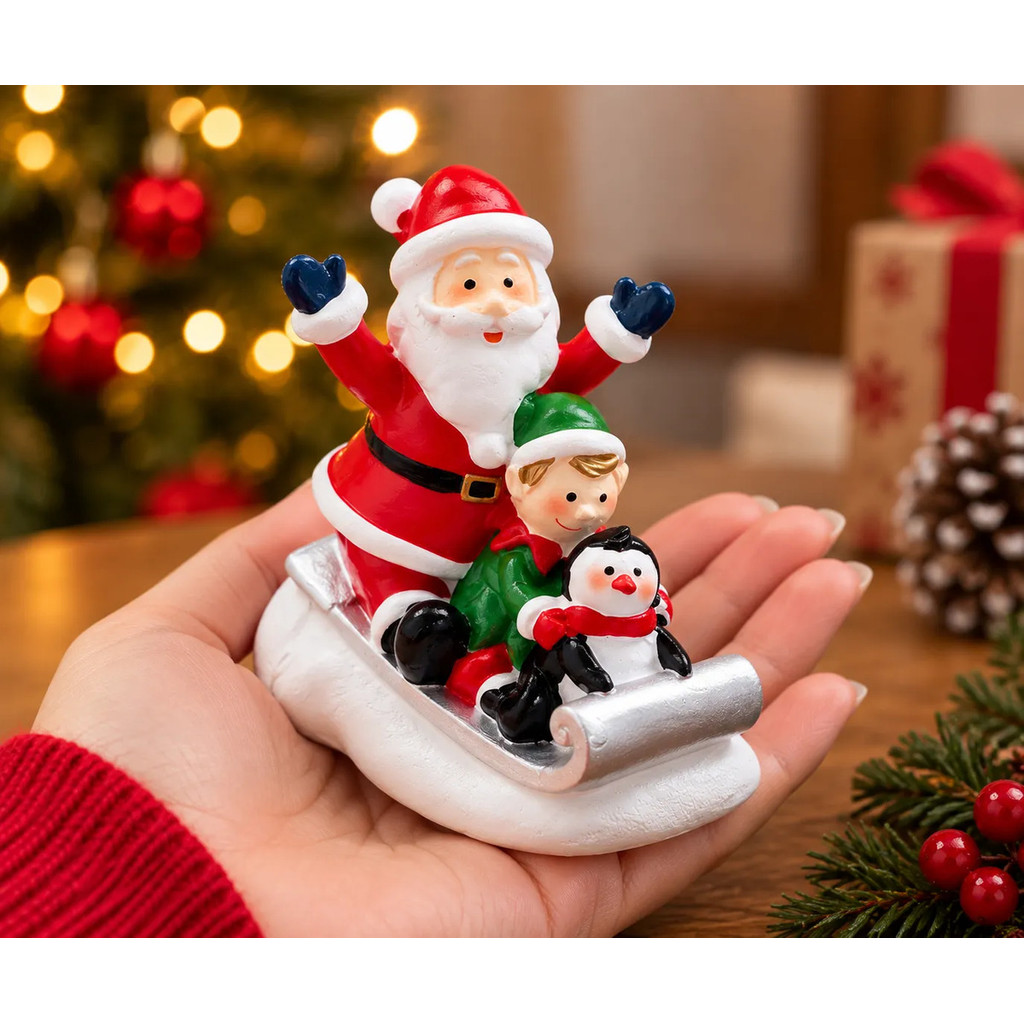 Enfeite Natalino Cerâmica Papai Noel Trenó Decoração Natal
