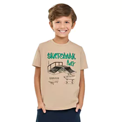 Camiseta Infantil Menino Estampa Skate Elian Bege