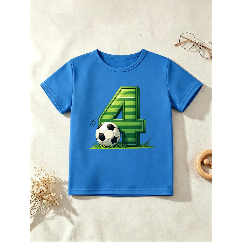 4th Aniversário Futebol Impresso T Camisa Meninas/Meninos O Melhor Camiseta Engraçado Crianças Roupas Verão Manga Curta
