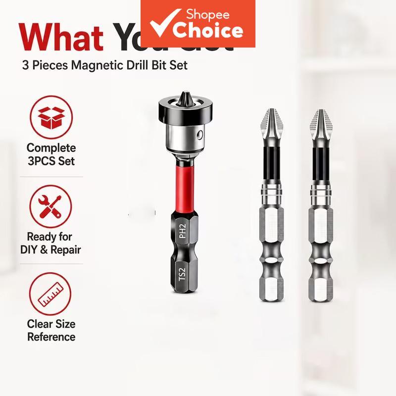 Bits para Parafusadeira de Drywall com Ajuste de Profundidade, Anel Magnético, 2 Bits Phillips K5, Antiderrapante e