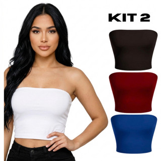 KIT 2 CROPPED TOP FAIXA TOMARA QUE CAIA TUBE FEMININO SUPLEX