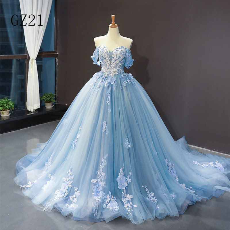 Vestidos de Renda Azul Celeste Luxuosos para Festa, Tule, 15 Anos, Vintage, Baile TO629