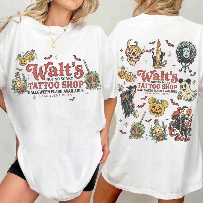 「BR.Moonlight」 Camiseta Mickey Tattoo Shop Halloween Disney Spooky Season confortável divertida estilosa moda casual ten