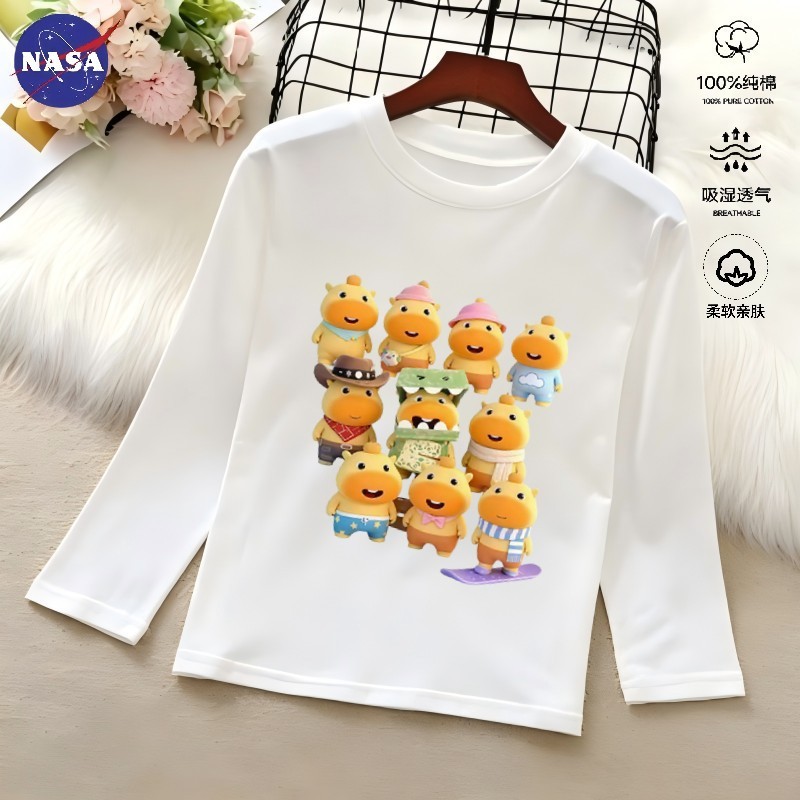 NASA Capivara Crianças Camiseta de Manga Comprida Primavera Outono 2026 Novo Estilo Dos Desenhos Animados Masculino Femi