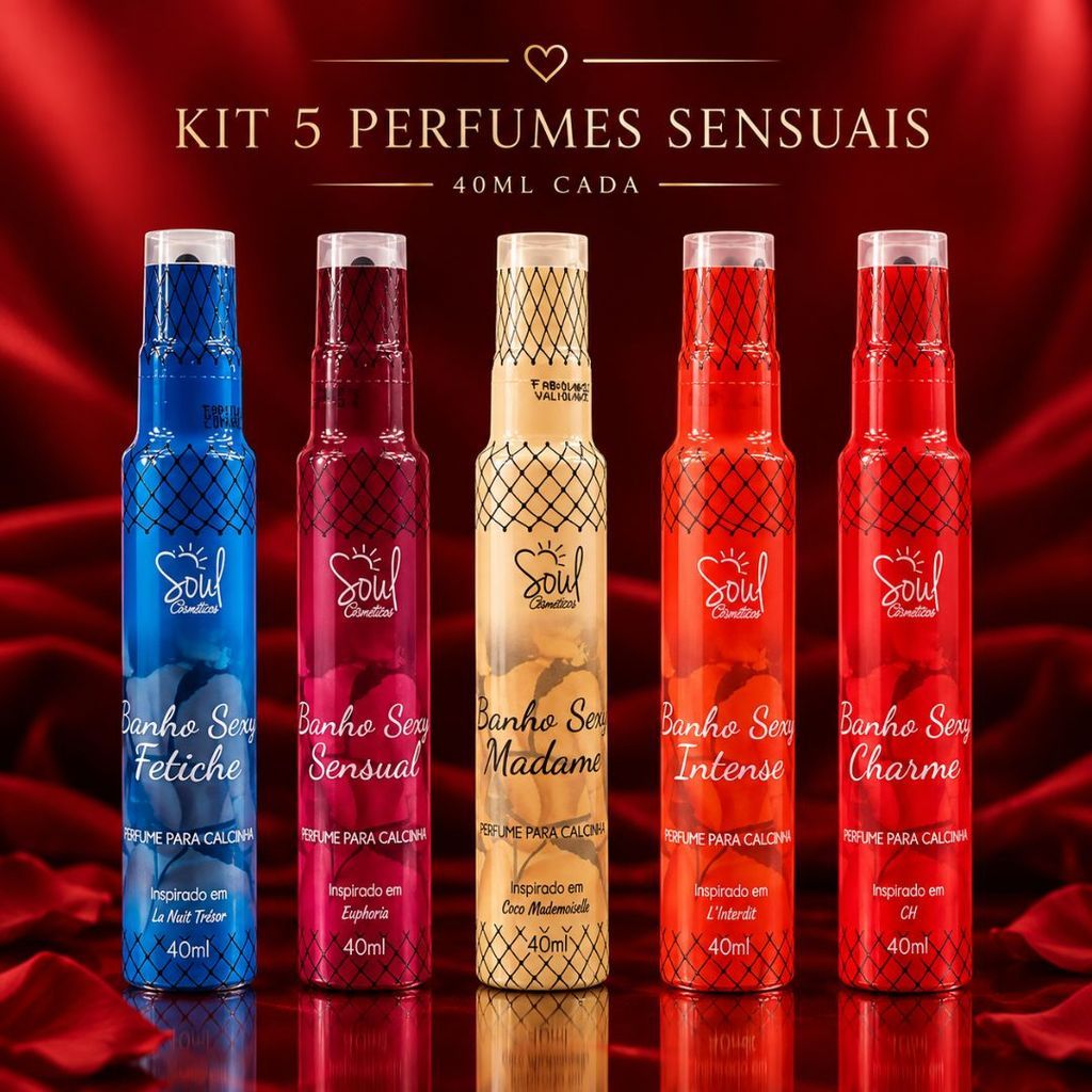 KIT 5 PERFUME SENSUAL AROMATIZADOR DE CALCINHA 40 ML SPRAY - SOUL COSMETICOS