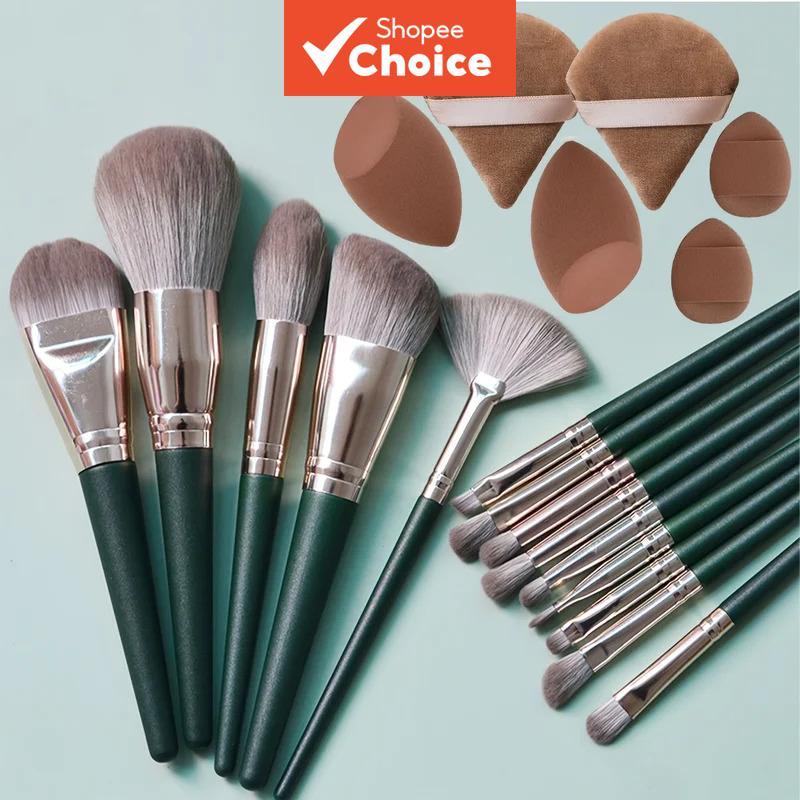 Conjunto De Pincéis De Maquiagem Profissional 16/20 Unidades Com Cerdas De Nylon De Pelúcia E Cabo Verde-Kit Completo De