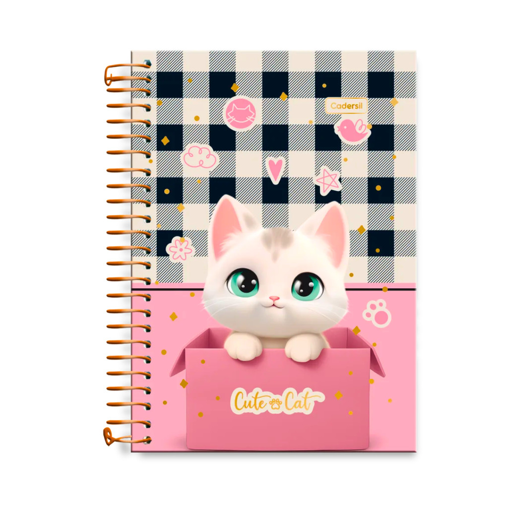 Caderno Colegial 10 Matérias 160 Folhas Cute Cat - CADERSIL Capa:Caixa